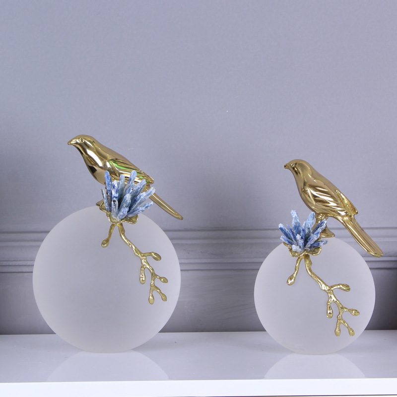 Creative Fortune Crystal Ball Decoration Light Luxury Copper Bird Home Living Room Tv Cabinet Sample Room Pure Copper Soft Decor 