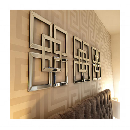 Set Pieces Unique Eco-friendly Contemporary Square Wall Mount Home Decor All Glass Mirror For Hotel And Living Room 