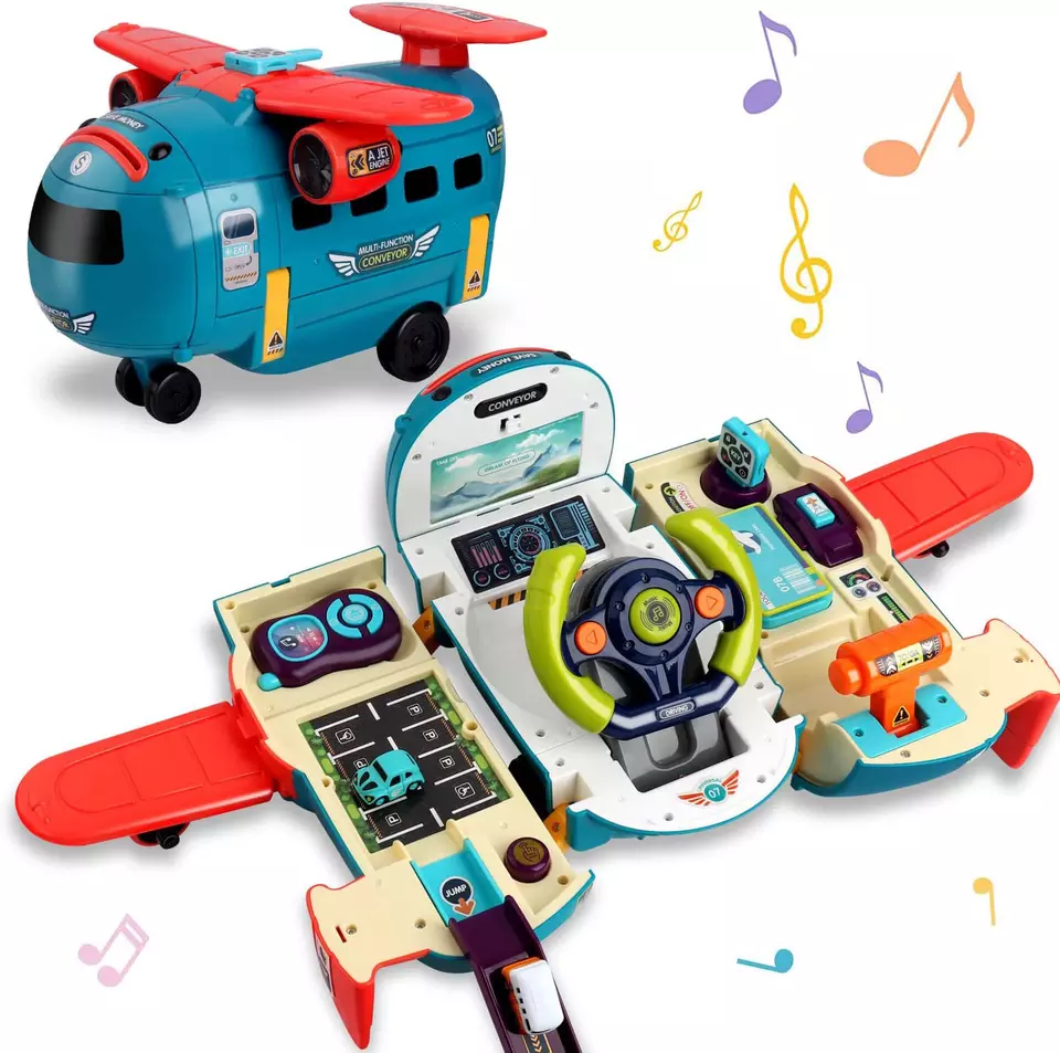 Popular Design Children's Deformation Pretend Driving Simulation Steering Wheel Air Plane Multifunctional Plastic Plane Toy 