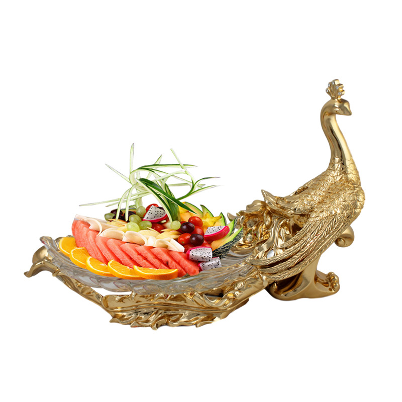 Cheap Factory Price Festival Fruit Plate Sculpture Decorations For Home Luxury White Peacock Plate 