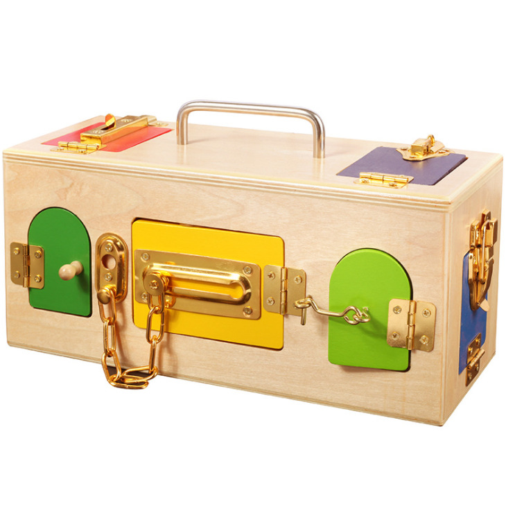 Montessori Teaching Aids Wooden Educational Lock Box Toy Kids Wooden Montessori Socket Cylinder Toy 