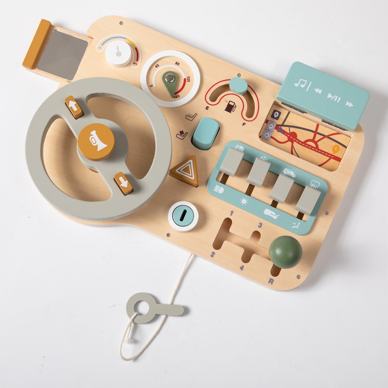 Driving Learning Steering Wheel Toy Wooden Educational Busy Board Montessori Toys For Children 