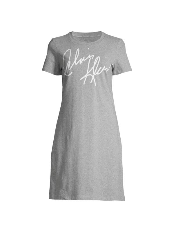 B759 : CALVIN KLEIN Logo T-Shirt Dress (GREY)