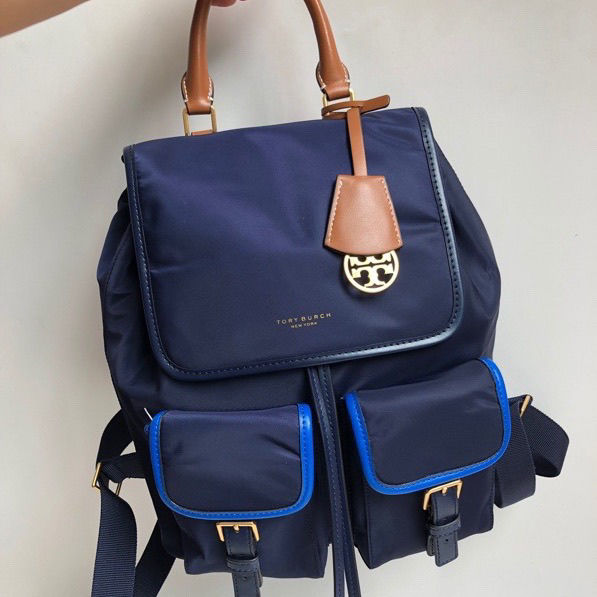 [Authentic] Tory Burch TB Women's Bag Waterproof Nylon with Leather Large Capacity Backpack Lightweight Fashion All-Matc