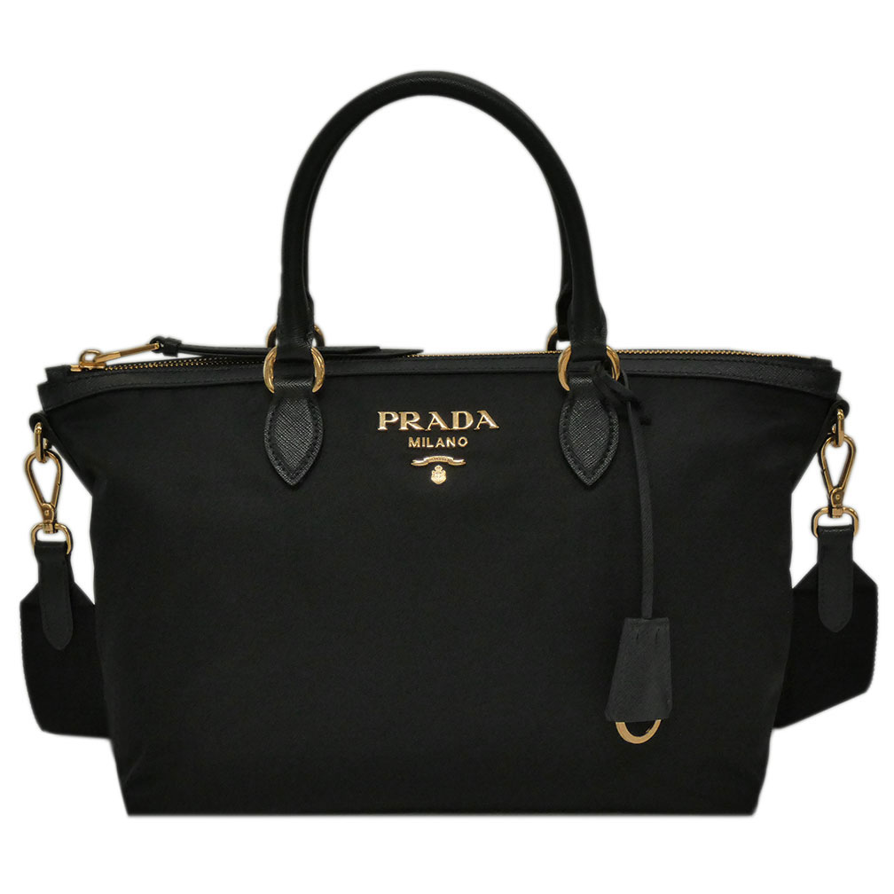 Prada 1BA104 2WAY handbag TESSUTO + SAFFIAN Nero nylon crossbody bag
