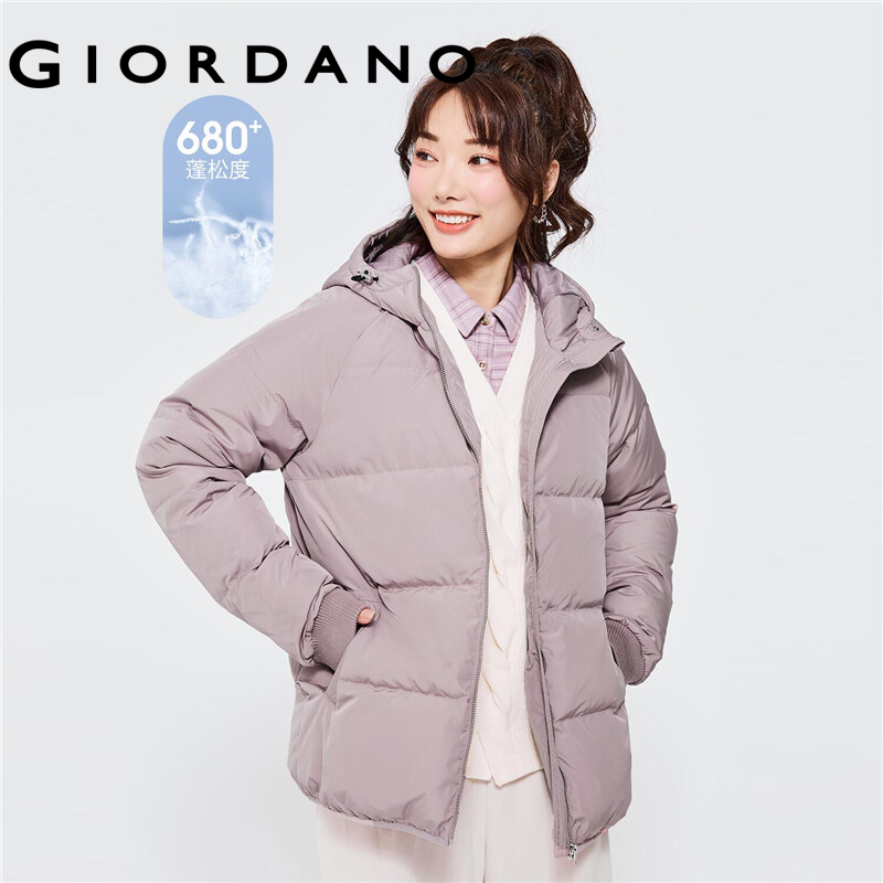 GIORDANO Women Down Jackets Windproof Hooded 85% Duck Down Jackets Multi-Pocket Raglan Sleeve Loose Casual Down Jackets 13372770