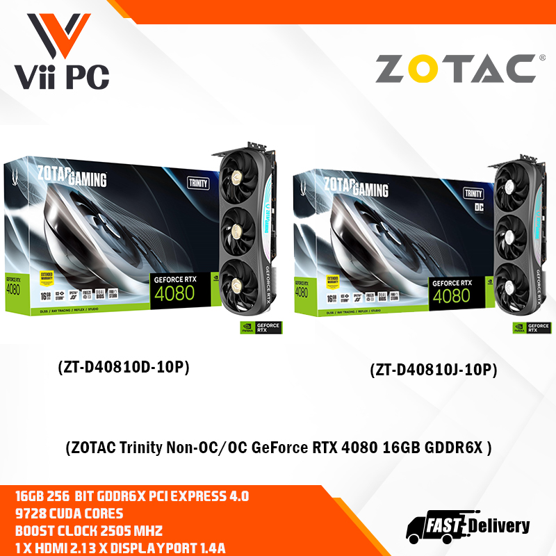ZOTAC Trinity Non-OC/OC GeForce RTX 4080 RTX4080 16GB GDDR6X PCI Express 4.0 Gaming Graphic Card (ZT-D40810J-10P)(ZT-D40810D-10P)