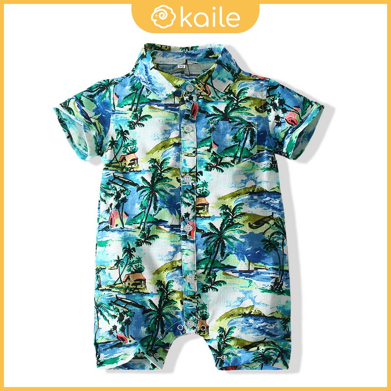 MUGE [2022 New Style] 0-3 Years Old/Boys Vacation Beach Style Summer Dress/Pineapple Tree Pattern Short-Sleeved Jumpsuit/Baby Baptism/Birthday Party Dress/kaile Children's Clothing
