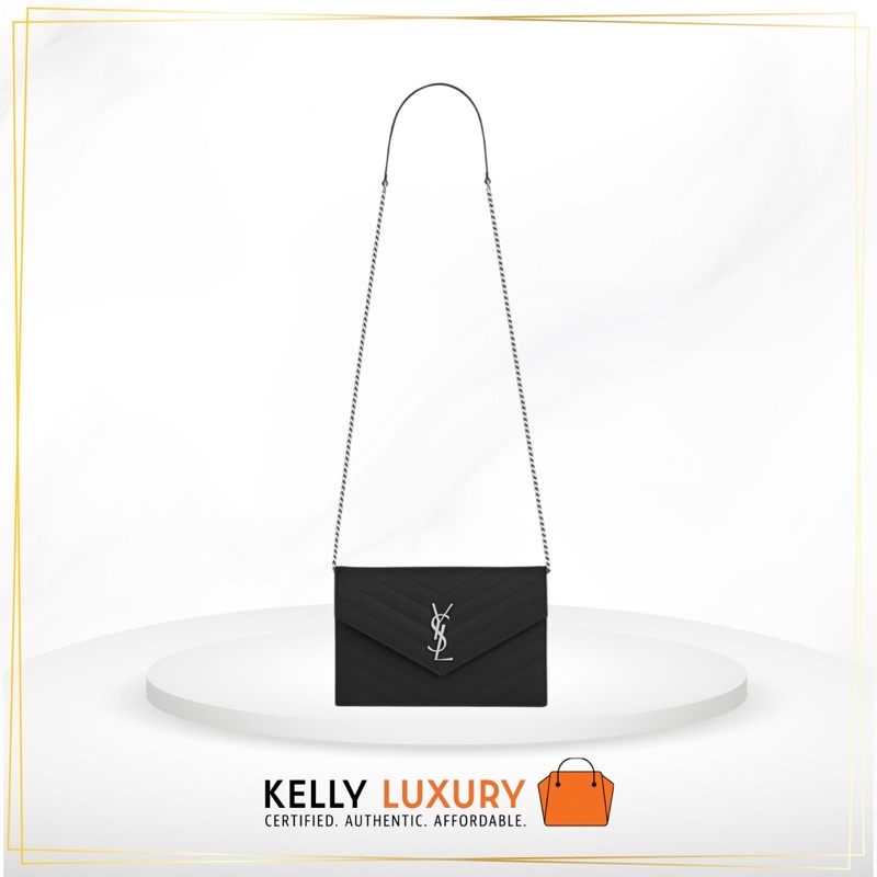 YSL Matelasse envelope chain wallet in grain de poudre embossed leather small [Evoucher] Preorder