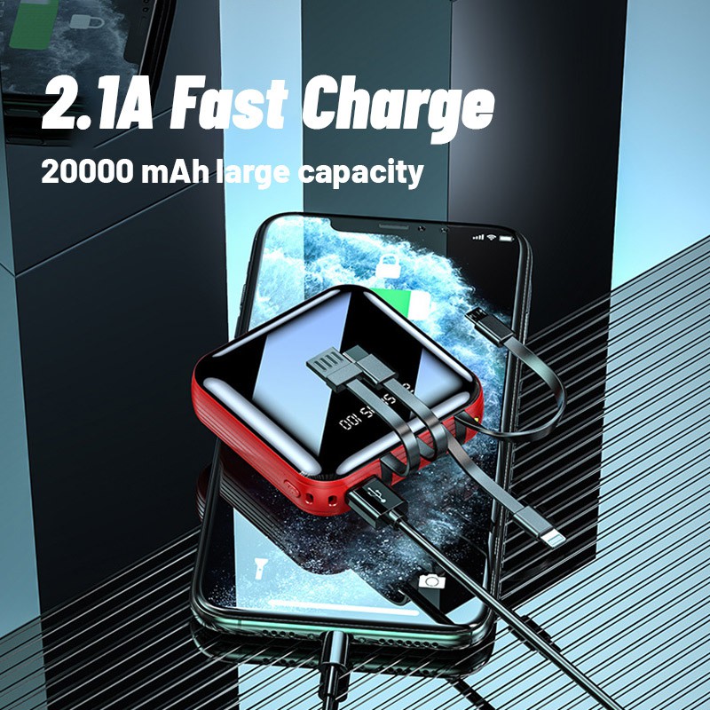 【SG】Mini power bank 20000mah Latest Fast Charging Built-in 3 Cables Digital Display Powerbank Portable External Battery Pack 充电宝