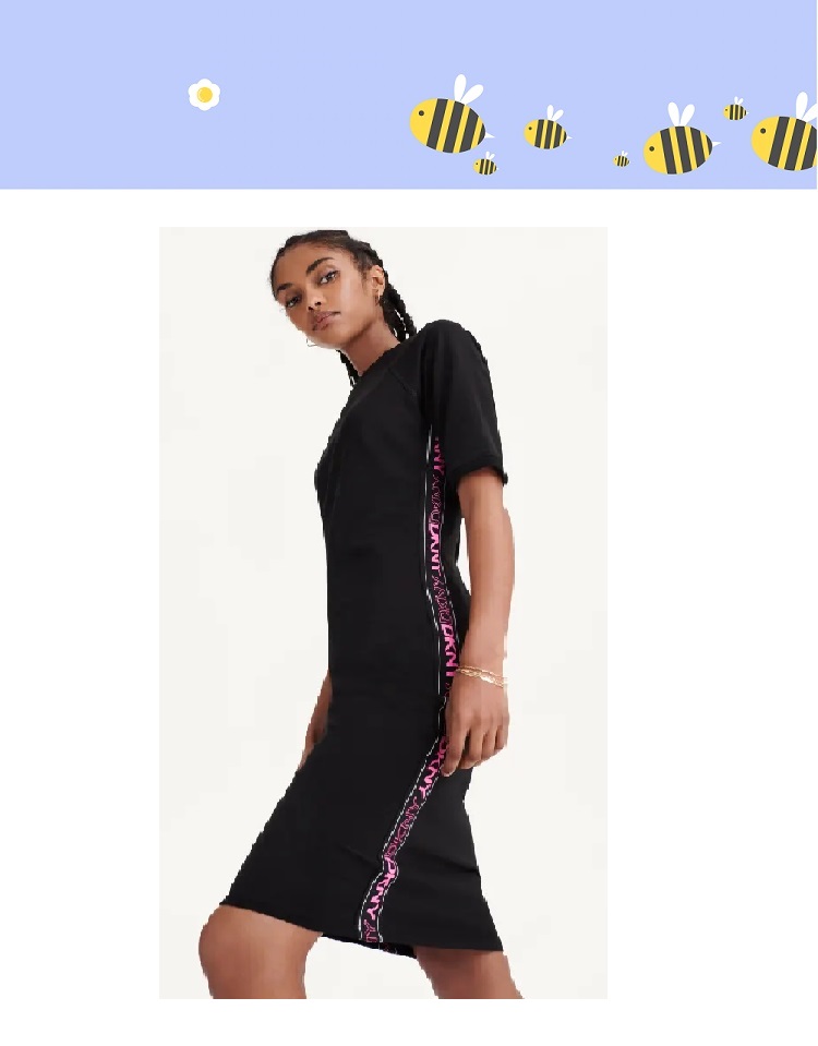 BEG00601 : DKNY CREWNECK T-SHIRT DRESS WITH FLIP LOGO TAPING (Pink)