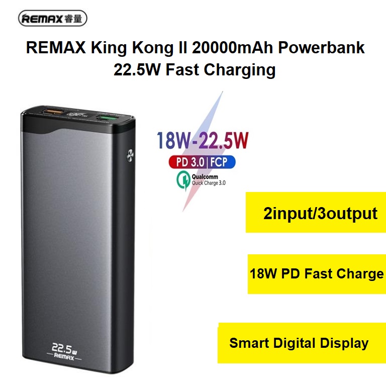 Remax King Kong ll 20000mAh RPP-129 Powerbank 22,5W PD+QC Multi-Compatible Powerbank 2input/3Output